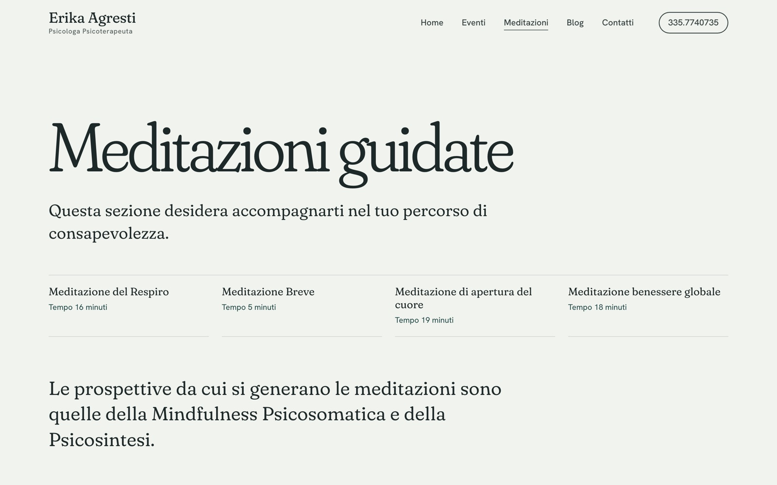 Il nuovo sito di Erika Agresti: pagina Meditazioni guidate