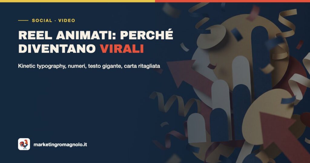 Forme di carta colorata ritagliata che si compongono in movimento: frecce, cerchi e barre di un grafico