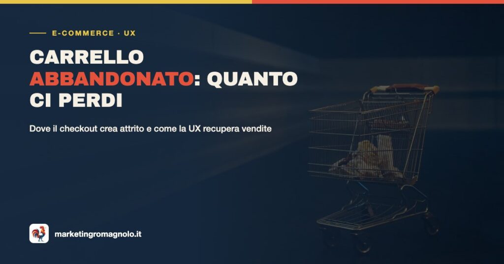 Carrello della spesa abbandonato in una corsia vuota a fine giornata