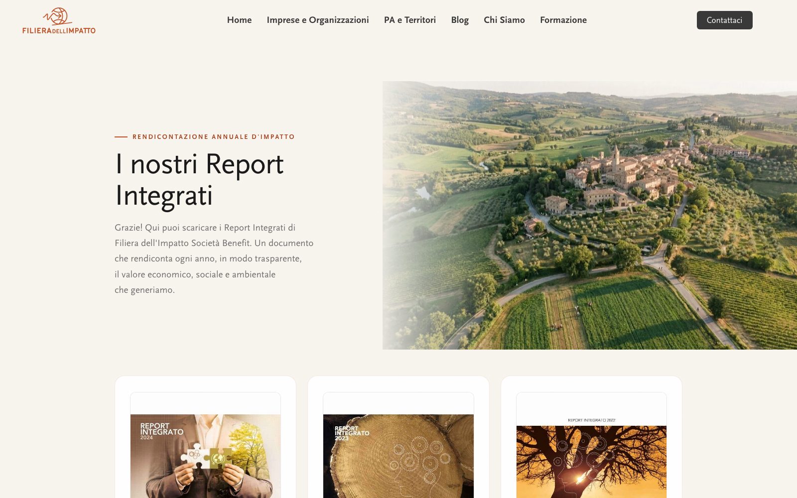 Il sito di Filiera dell'Impatto: la pagina dei Report Integrati