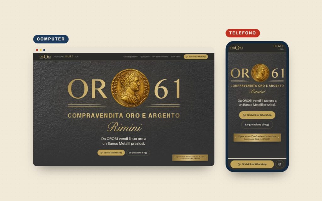Il sito nuovo di Oro 61, Banco Metalli a Rimini, da computer e da telefono