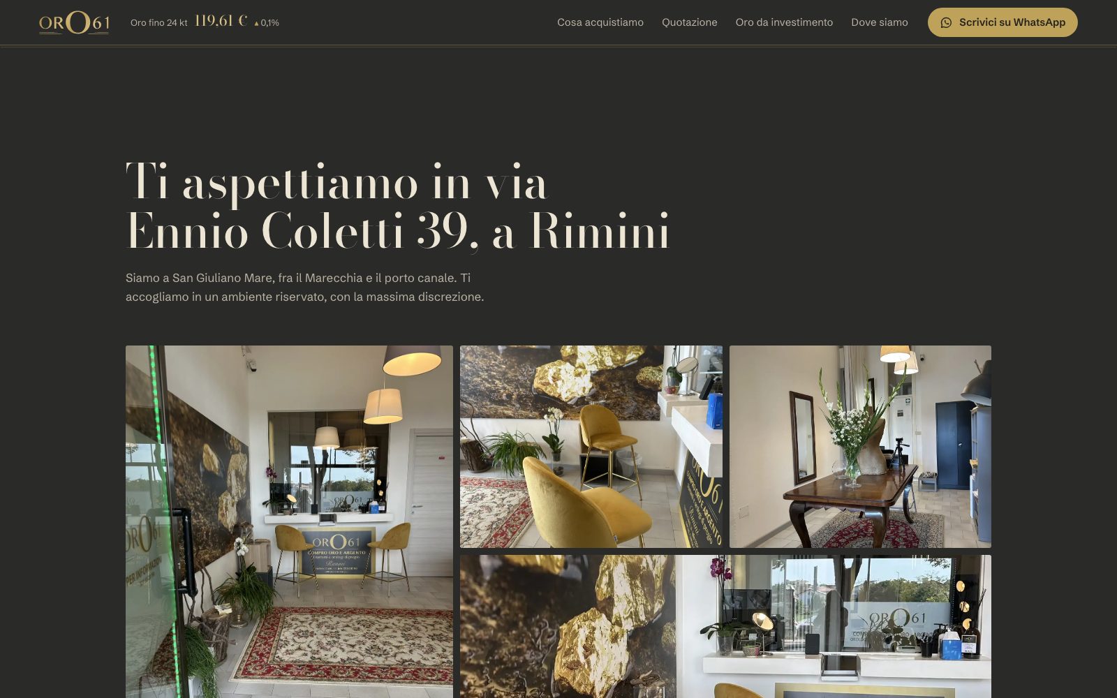 Il negozio di Oro 61 a Rimini nelle foto del sito